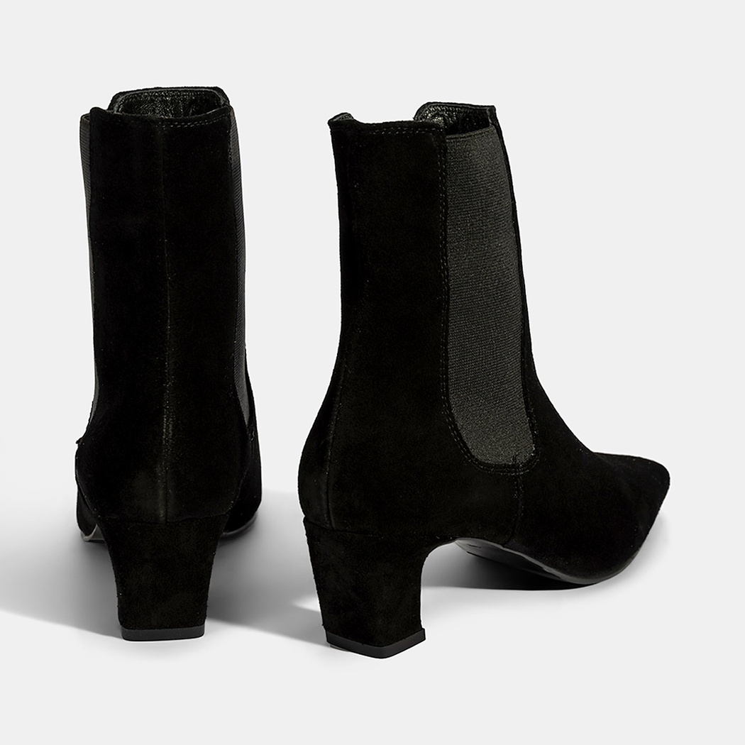Kadın Siyah Lastikli Topuklu Süet Deri Bot