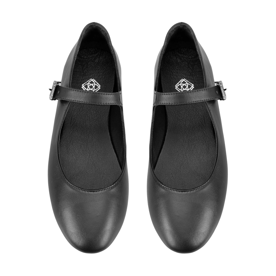 Kadın Siyah Mary Jane Deri Babet