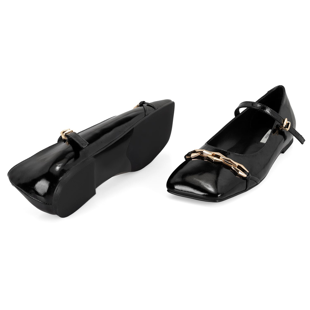 Kadın Siyah Mary Jane Deri Babet