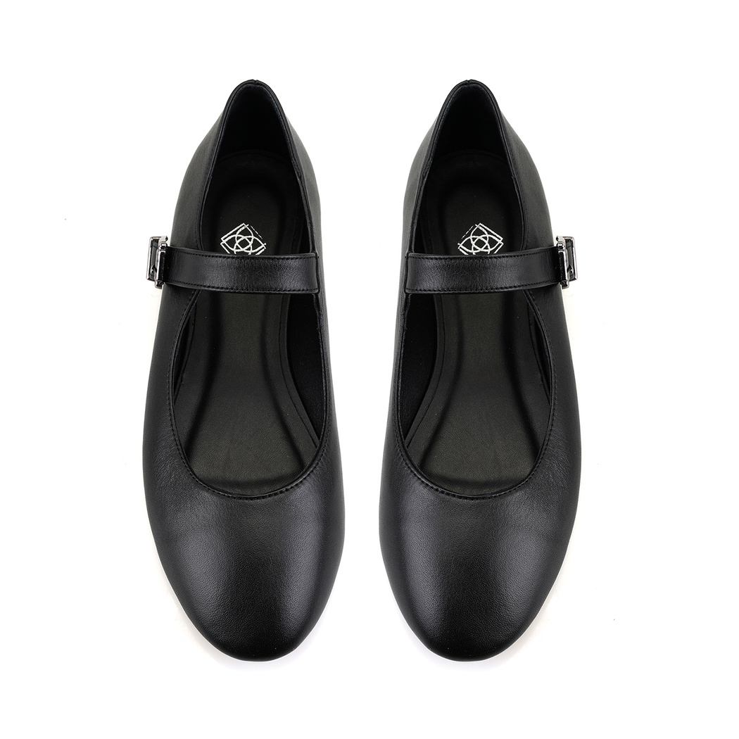Kadın Siyah Mary Jane Deri Babet