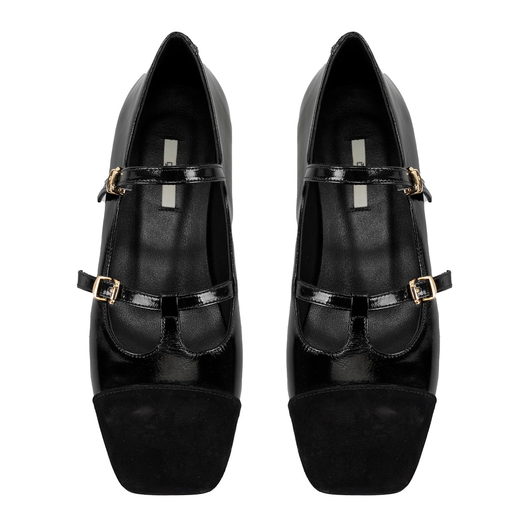 Kadın Siyah Mary Jane Rugan Babet