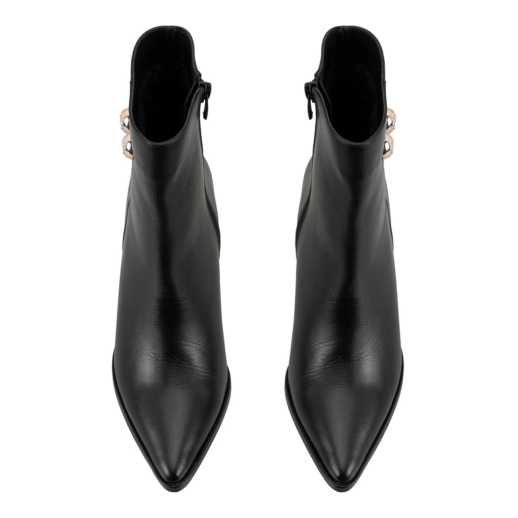 Kadın Siyah Metal Aksesuarlı Deri Topuklu Bot