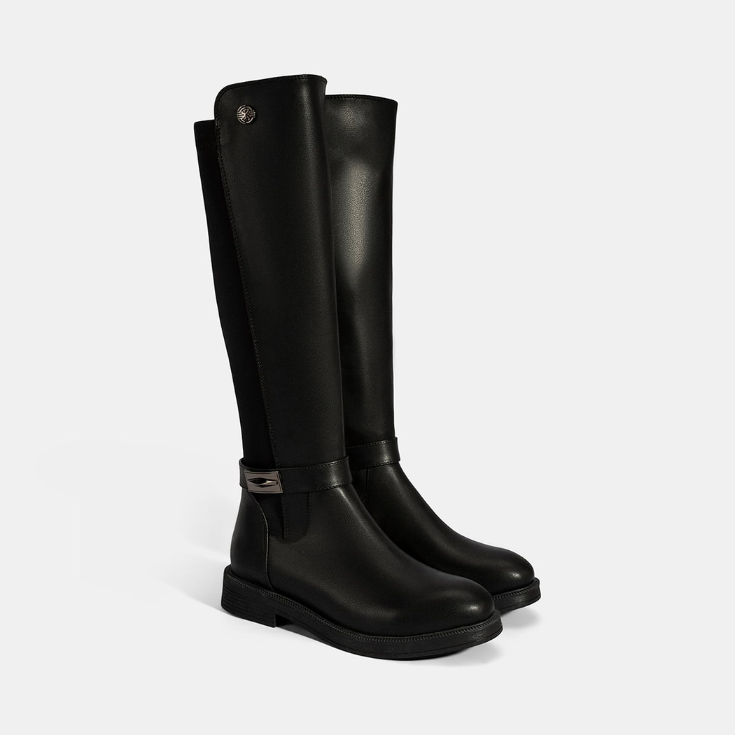 Kadın Siyah Metal Aksesuarlı Stretch Çizme