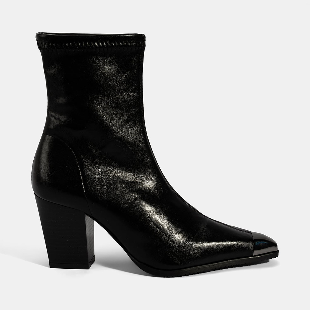 Kadın Siyah Metal Burun Detaylı Topuklu Stretch Bot