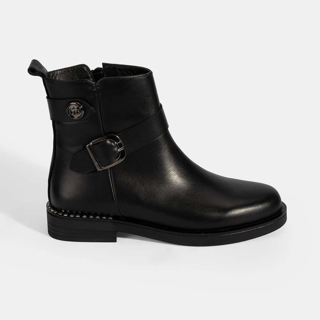 Kadın Siyah Metal Toka Detaylı Deri Bot