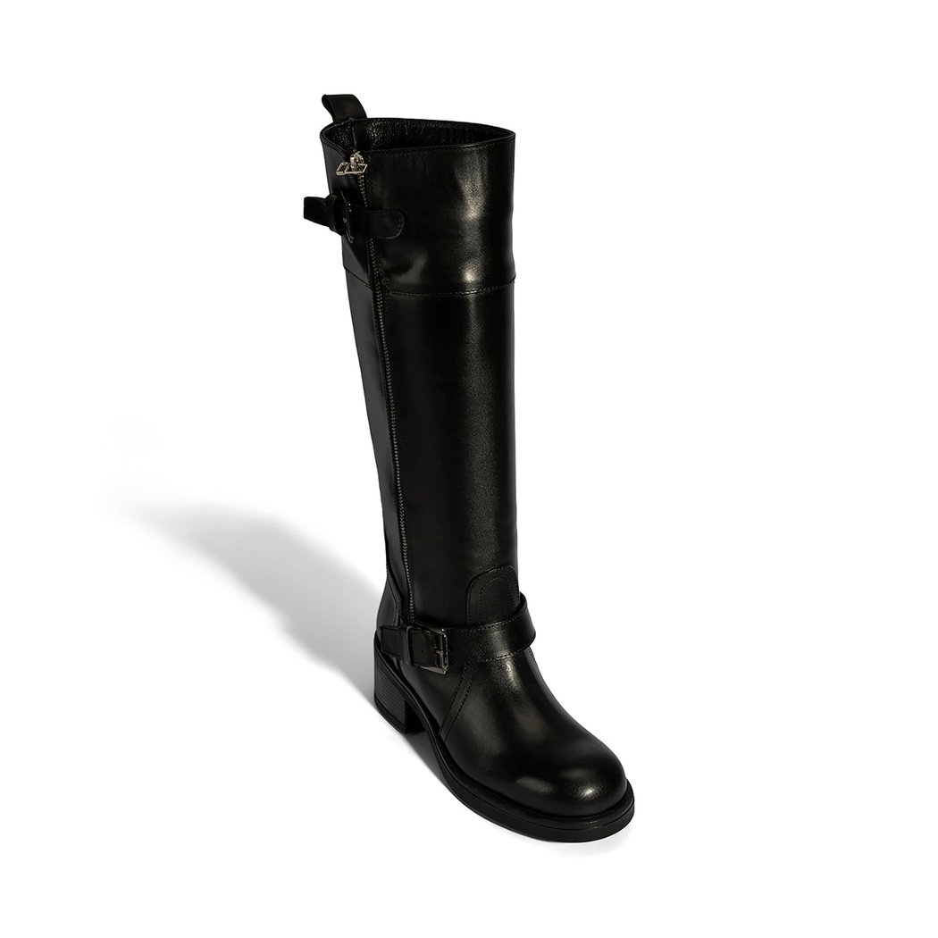 Kadın Siyah Metal Toka Detaylı Deri Çizme