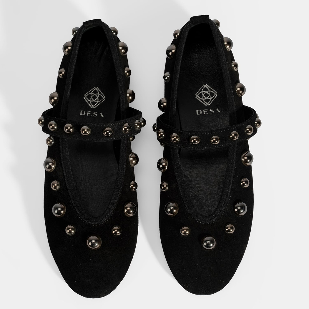 Kadın Siyah Metal Zımba Detaylı Mary Jane Babet