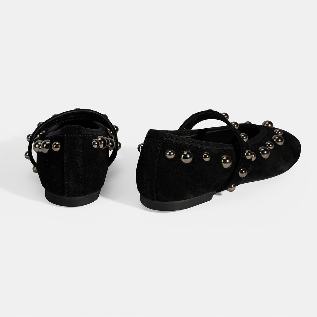 Kadın Siyah Metal Zımba Detaylı Mary Jane Babet