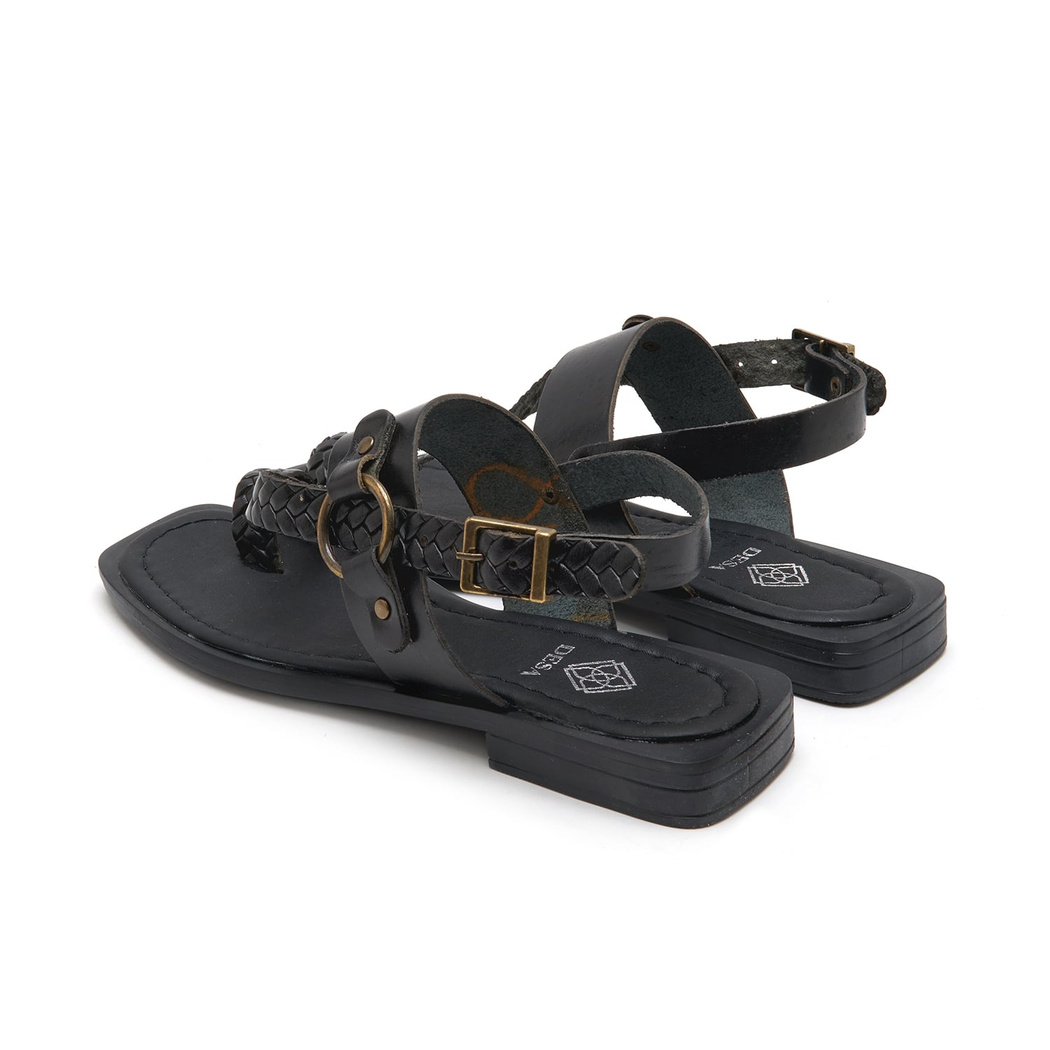 Kadın Siyah Örgü Baskılı Deri Sandalet