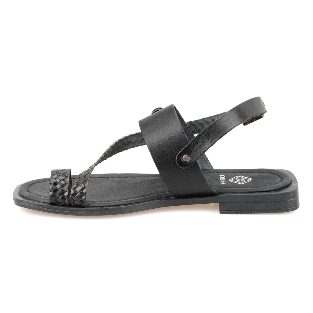 Kadın Siyah Örgü Baskılı Deri Sandalet