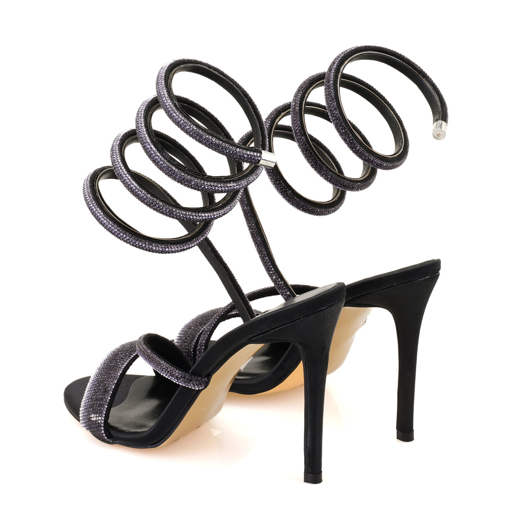 Kadın Siyah Parlak Taş Detaylı Abiye Topuklu Ayakkabı