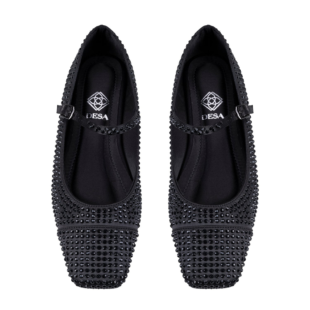 Kadın Siyah Parlak Taş Detaylı Mary Jane Babet