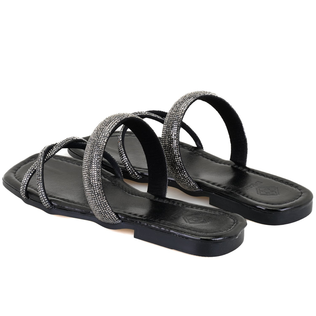 Kadın Siyah Parlak Taş Detaylı Terlik