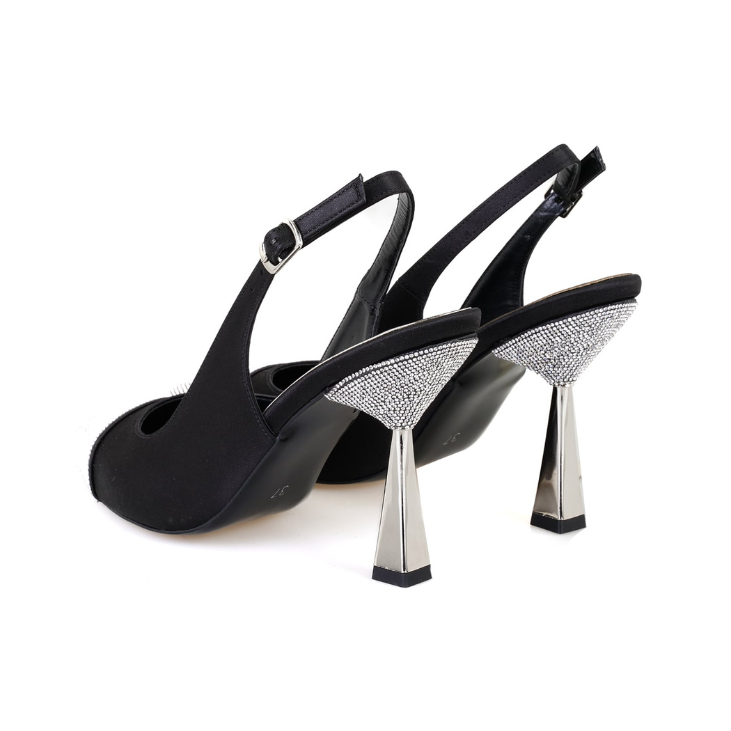Kadın Siyah Parlak Taş Detaylı Topuklu Abiye Ayakkabı