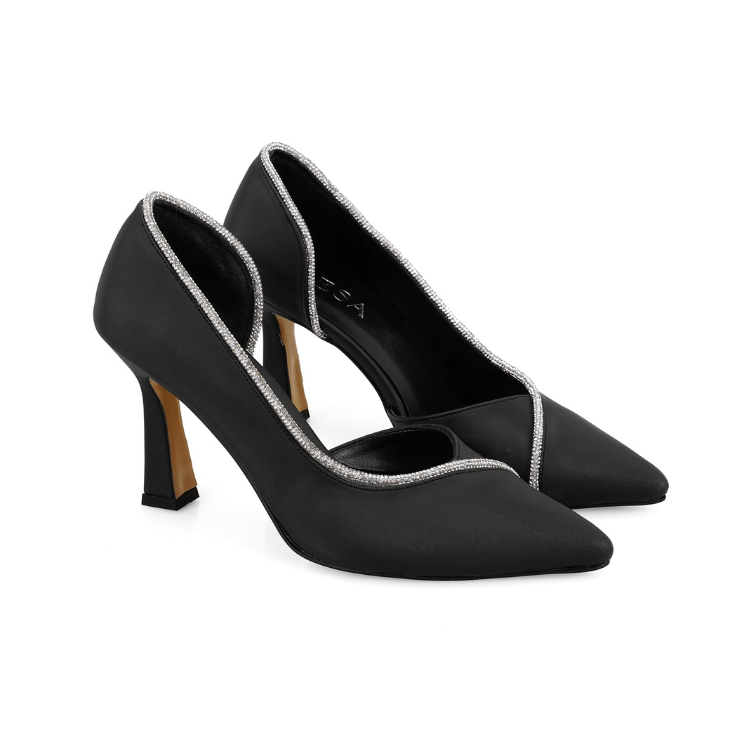 Kadın Siyah Parlak Taş Detaylı Topuklu Abiye