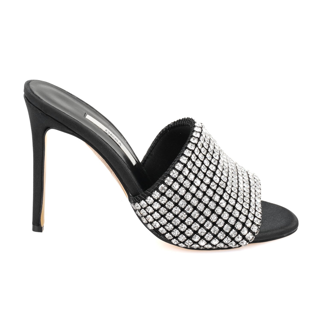 Kadın Siyah Parlak Taş Detaylı Topuklu Abiye Ayakkabı