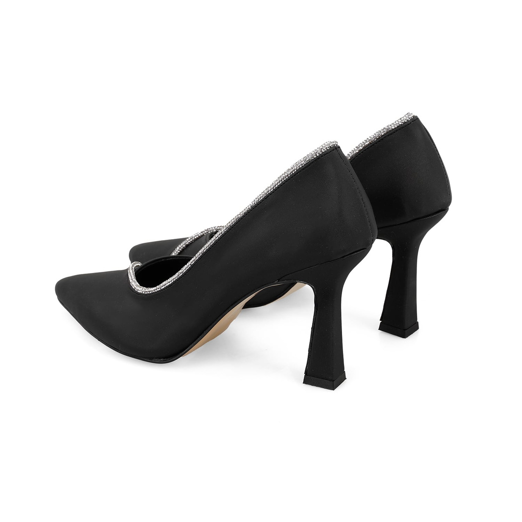 Kadın Siyah Parlak Taş Detaylı Topuklu Abiye