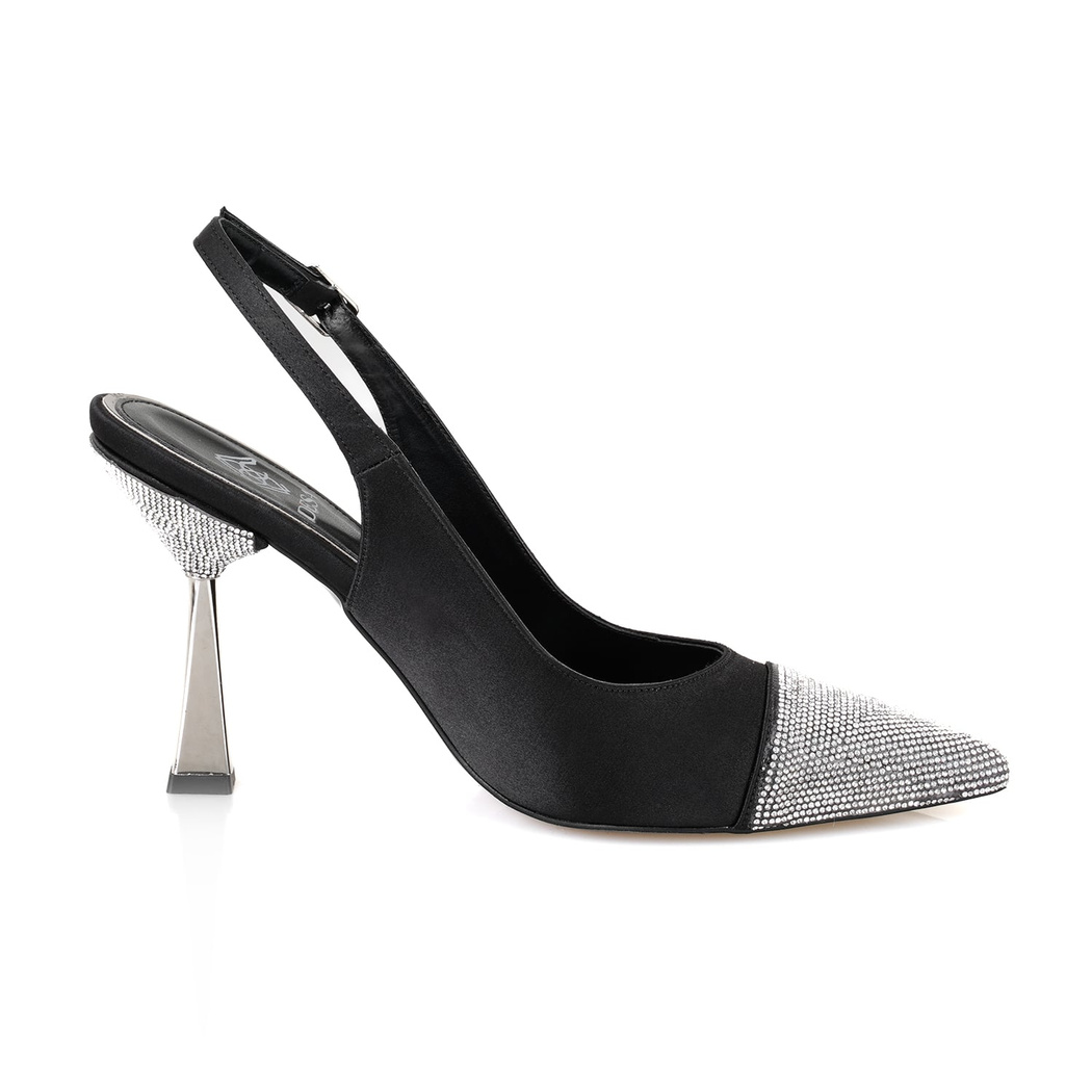 Kadın Siyah Parlak Taş Detaylı Topuklu Abiye Ayakkabı