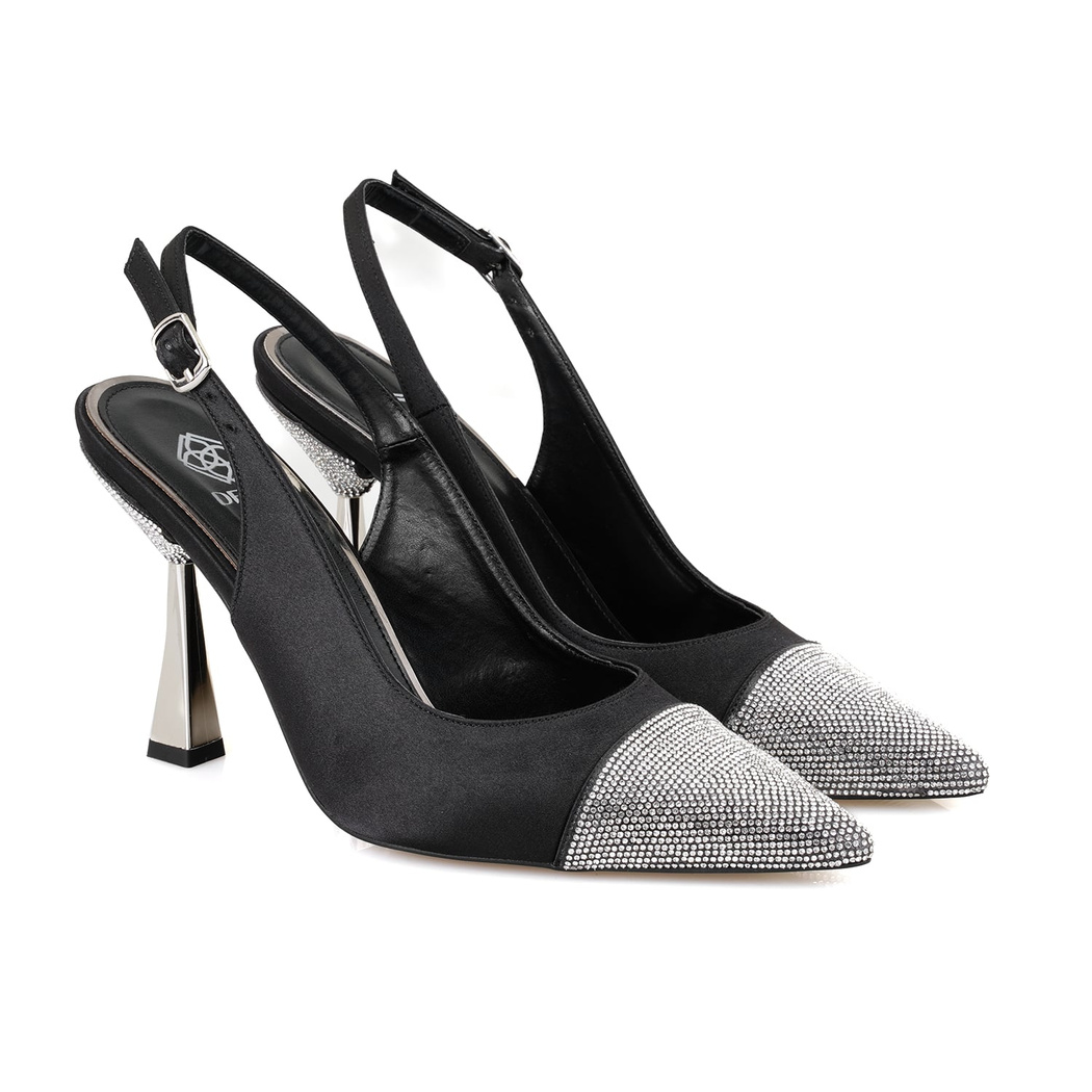 Kadın Siyah Parlak Taş Detaylı Topuklu Abiye Ayakkabı