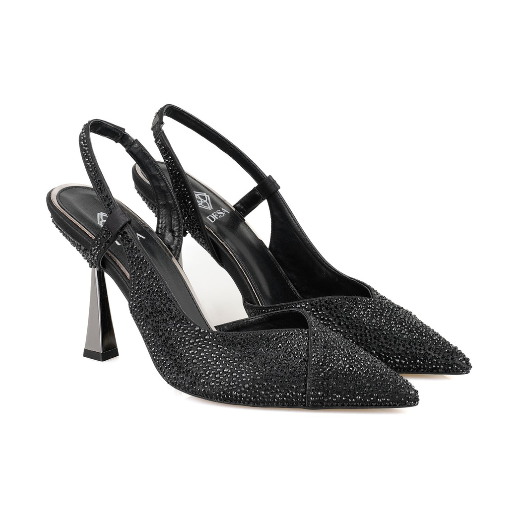 Kadın Siyah Parlak Taş Detaylı Topuklu Abiye