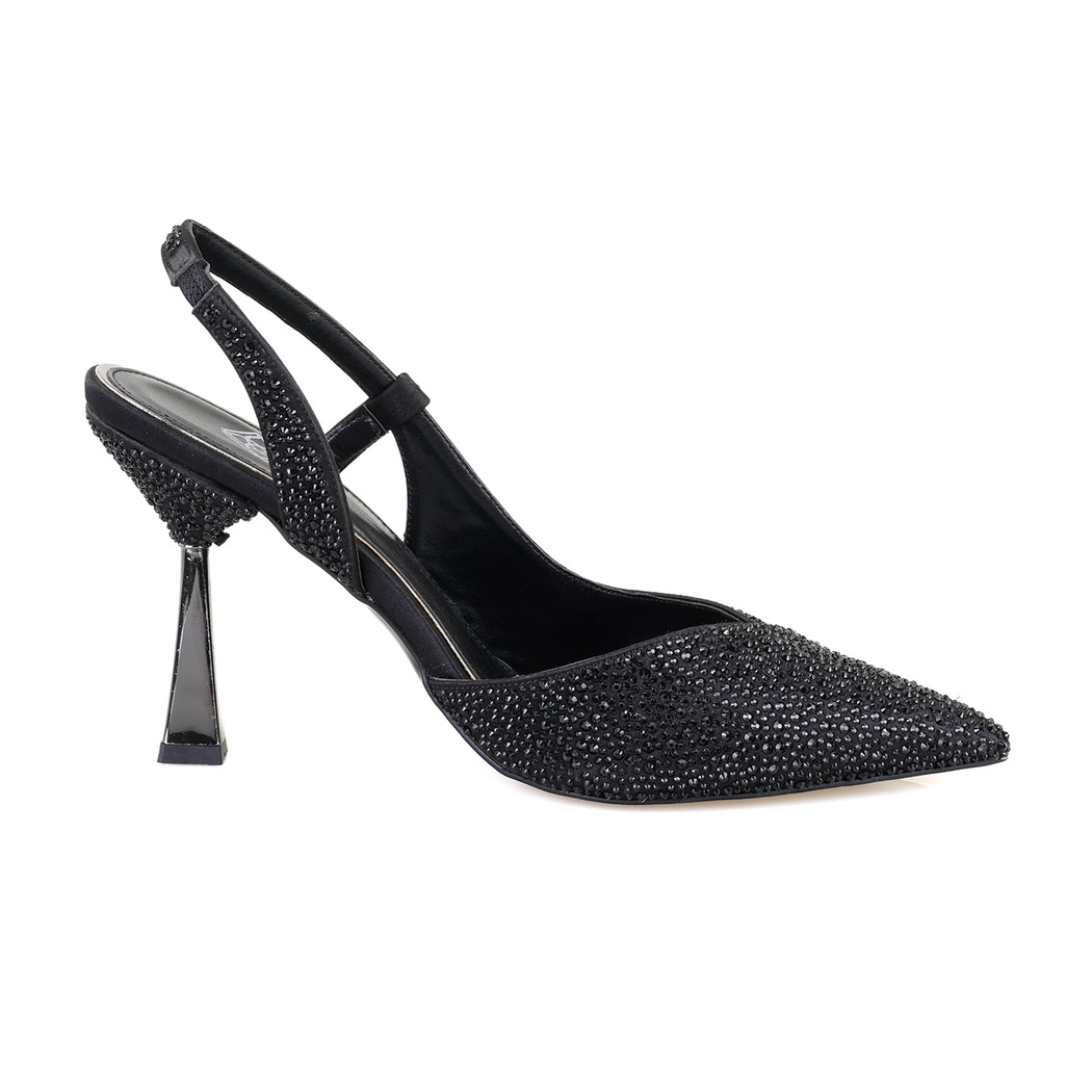 Kadın Siyah Parlak Taş Detaylı Topuklu Abiye