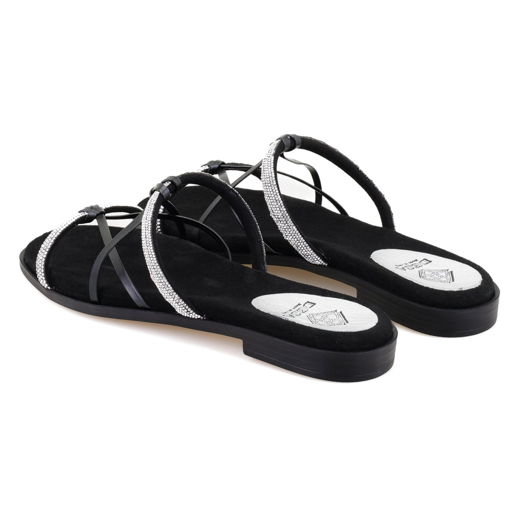 Kadın Siyah Parlak Taşlı Terlik