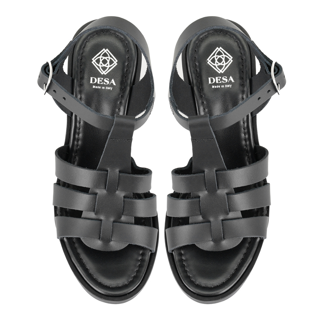 Kadın Siyah Platform Topuklu Deri Sandalet