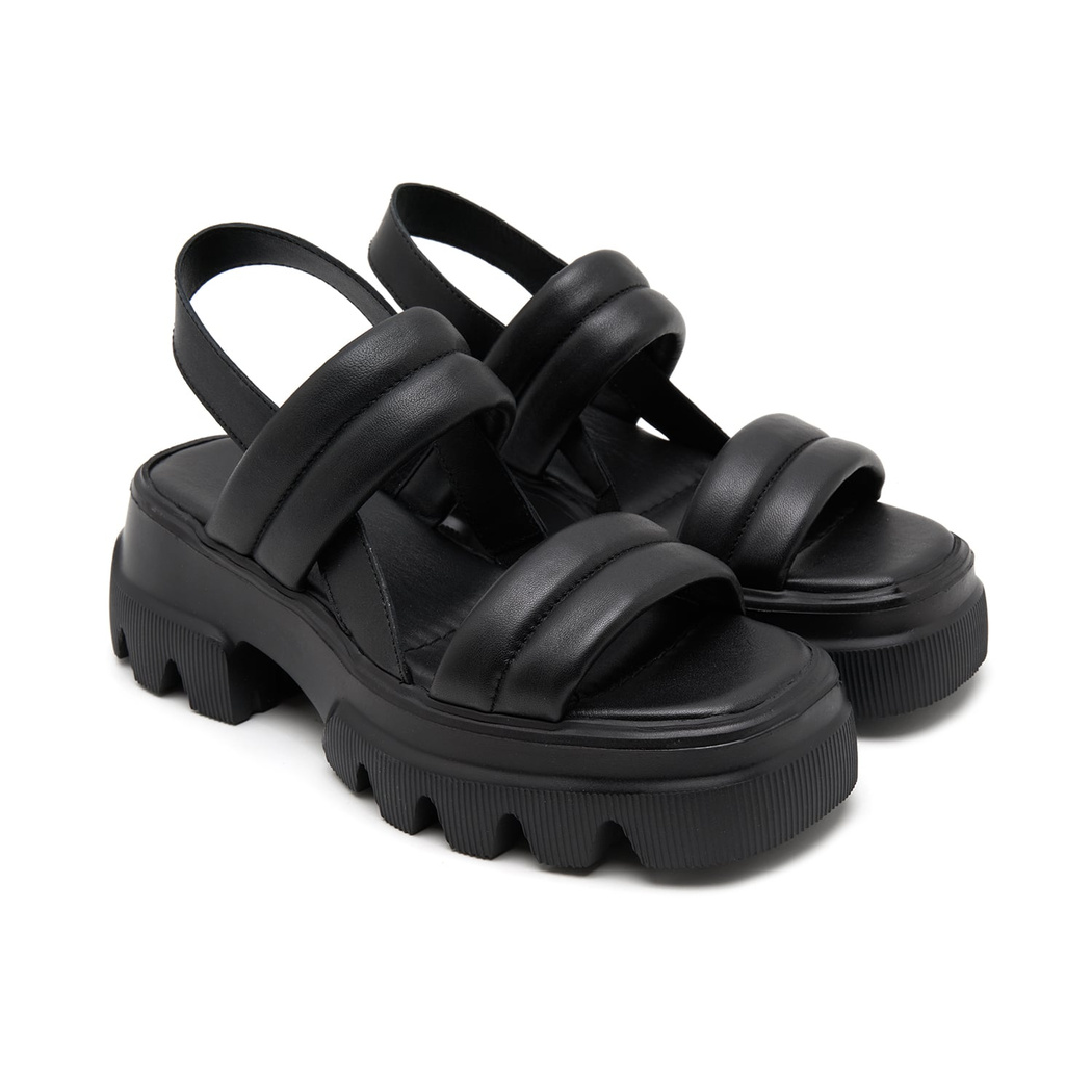 Kadın Siyah Puffer Deri Sandalet