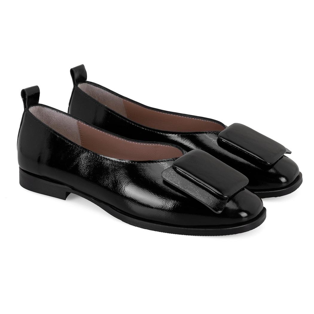 Kadın Siyah Rugan Deri Babet