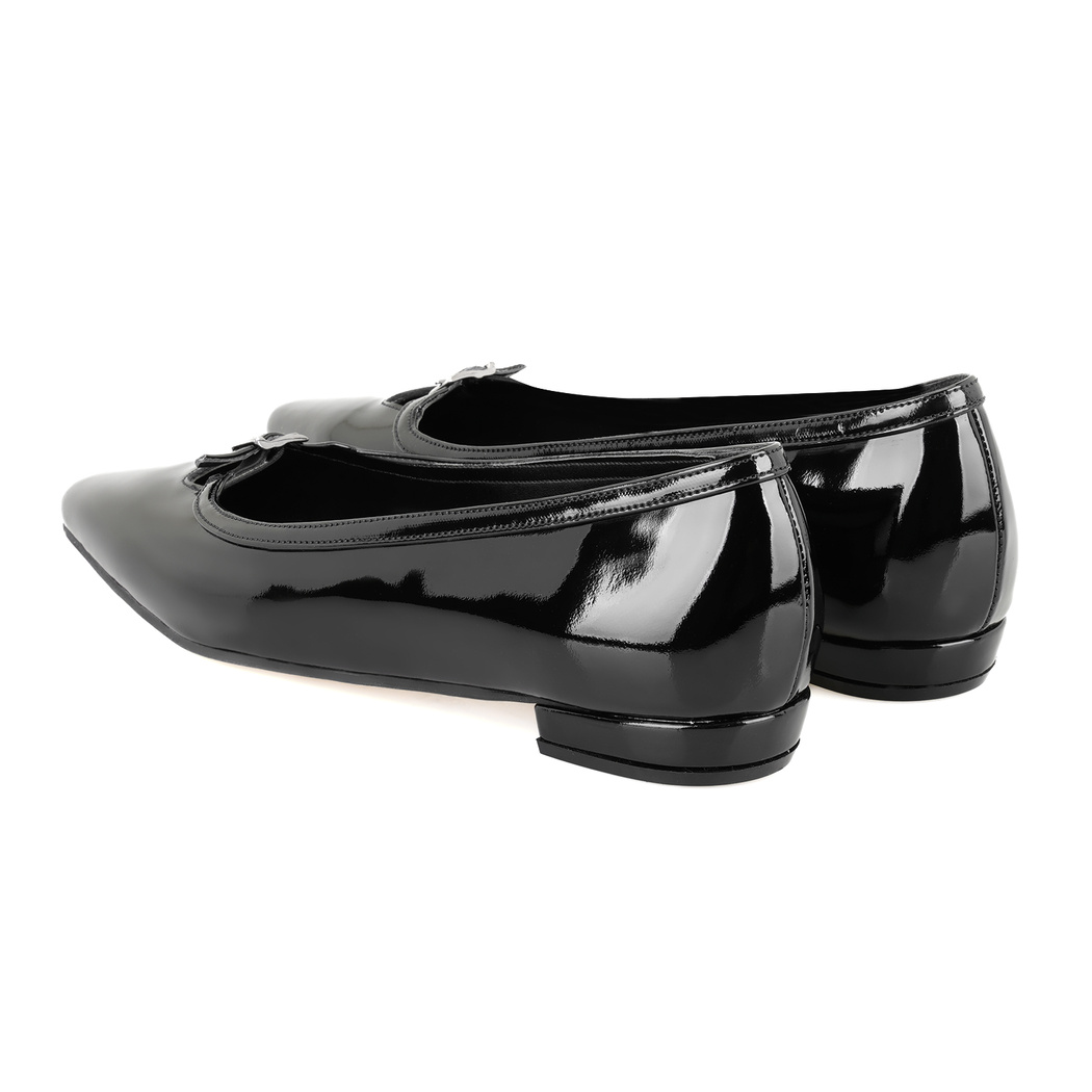 Kadın Siyah Rugan Deri Babet