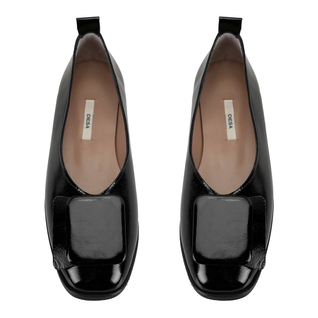 Kadın Siyah Rugan Deri Babet