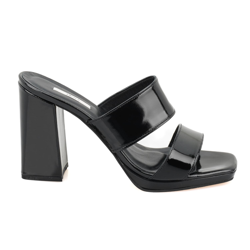 Kadın Siyah Rugan Deri Platformlu Terlik