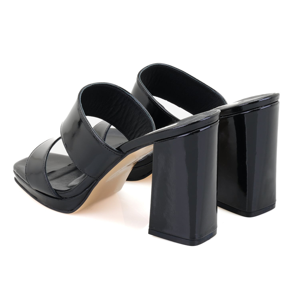Kadın Siyah Rugan Deri Platformlu Terlik