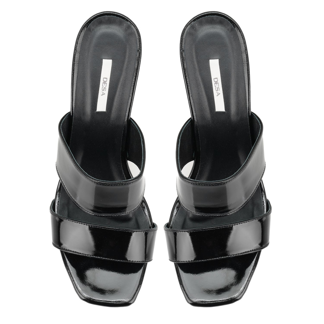 Kadın Siyah Rugan Deri Platformlu Terlik