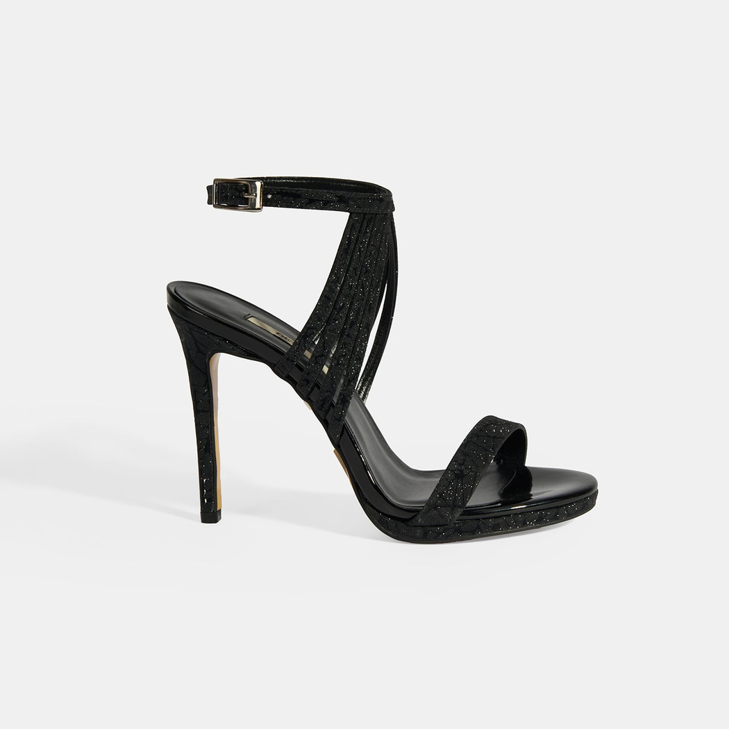 Kadın Siyah Simli Bantlı Topuklu Abiye Sandalet