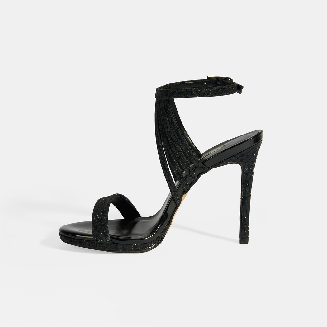 Kadın Siyah Simli Bantlı Topuklu Abiye Sandalet