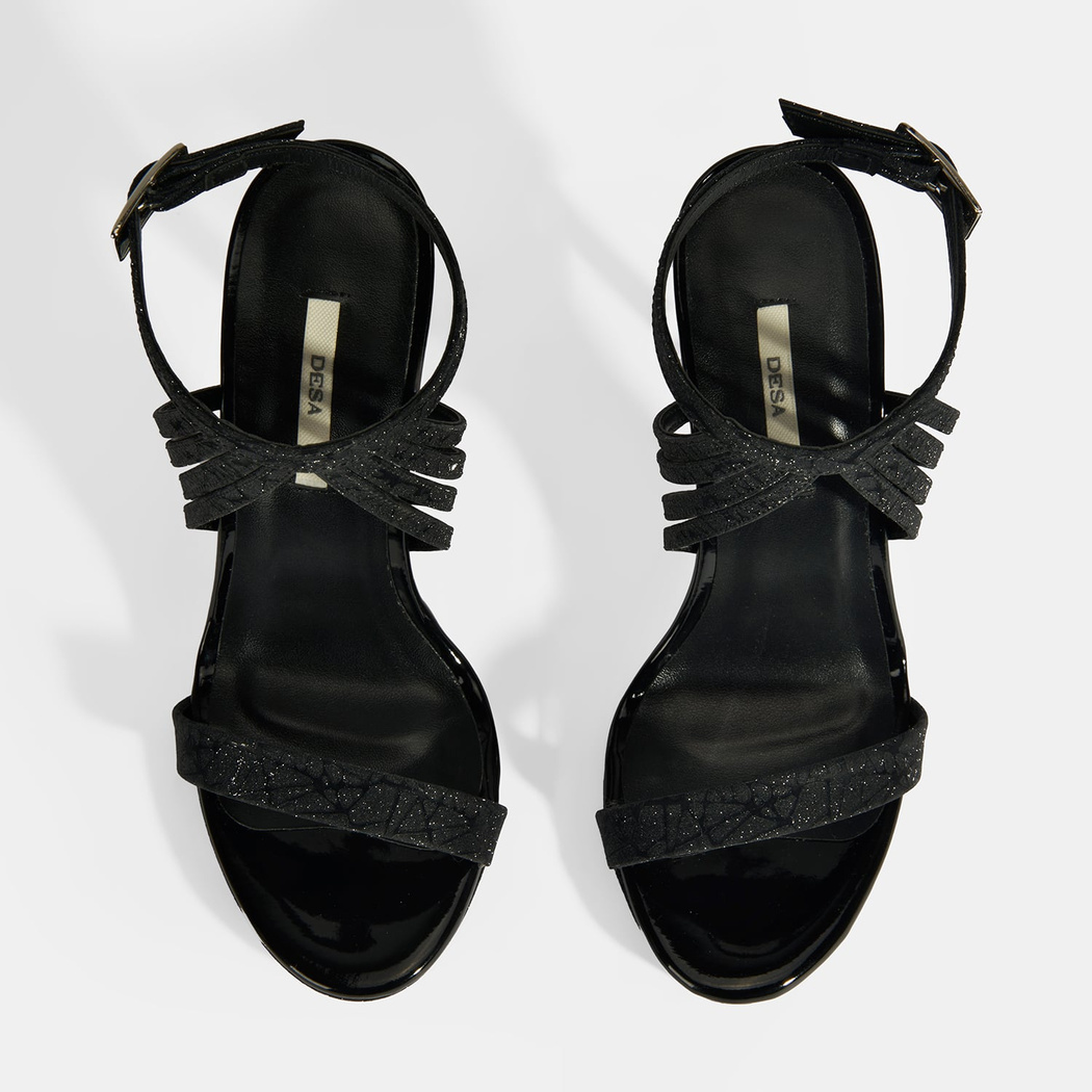 Kadın Siyah Simli Bantlı Topuklu Abiye Sandalet