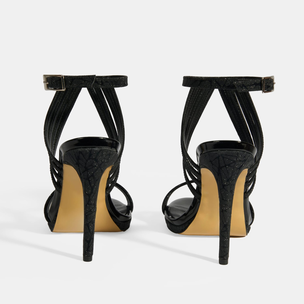 Kadın Siyah Simli Bantlı Topuklu Abiye Sandalet