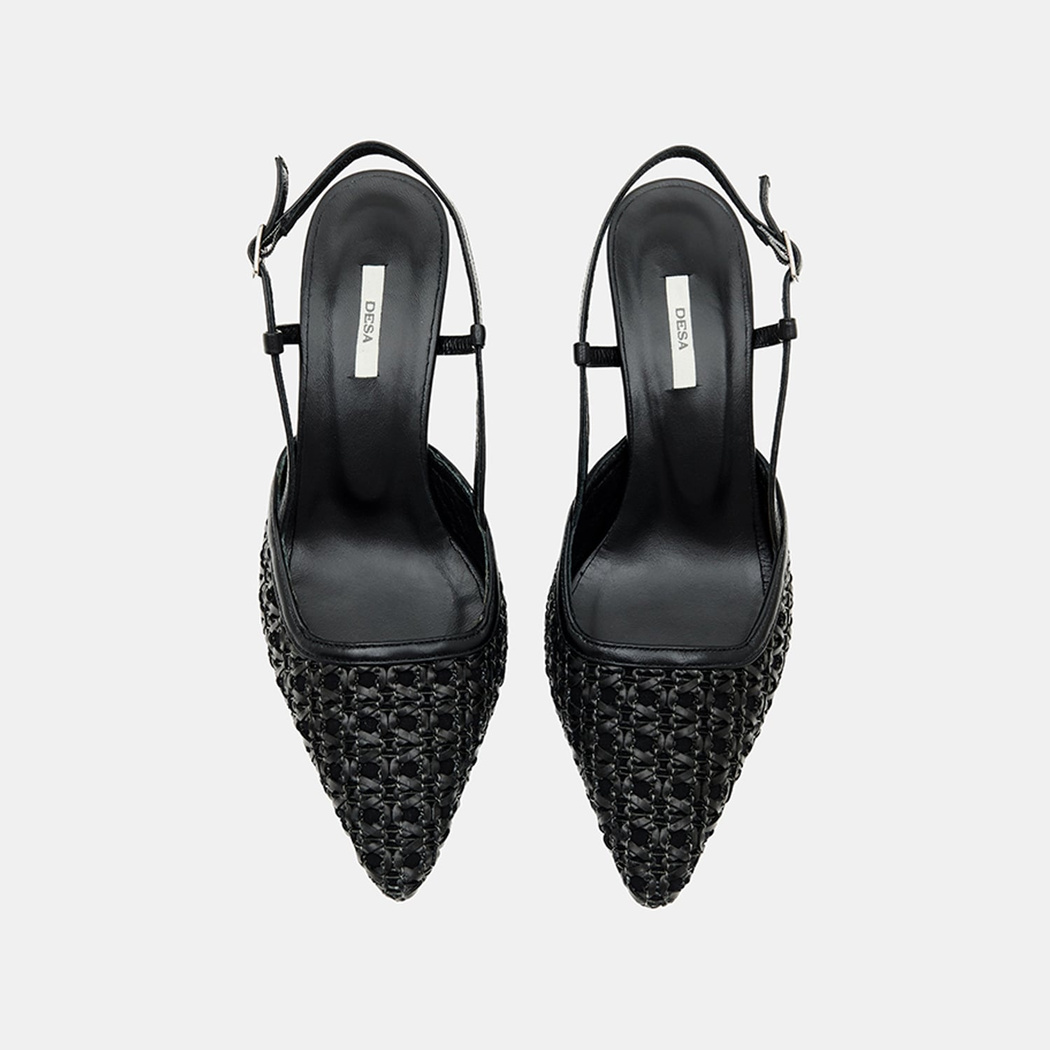 Kadın Siyah Sivri Burunlu Slingback Deri Topuklu Ayakkabı