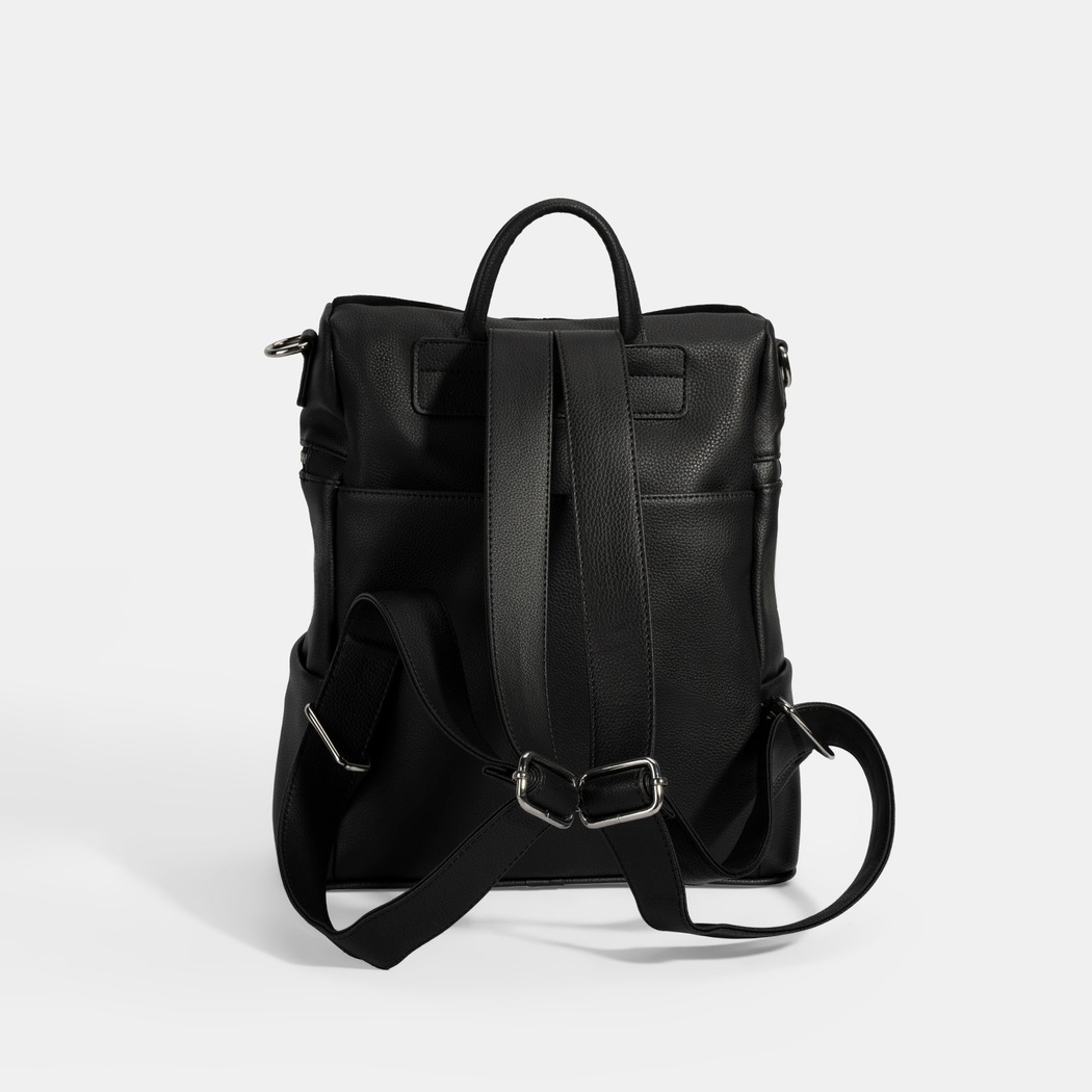 Kadın Siyah Süet Detaylı Fermuarlı Sırt Çantası