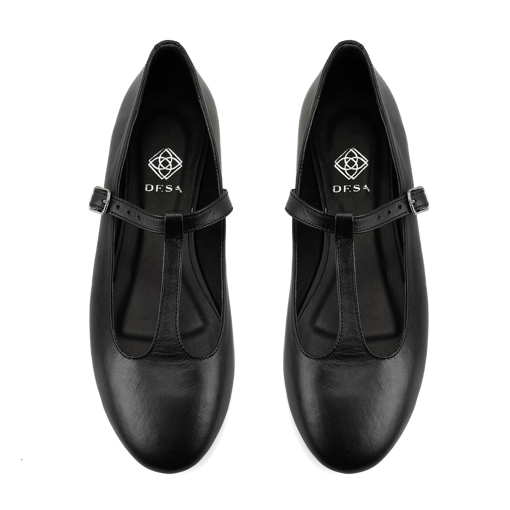 Kadın Siyah T-Bant Mary Jane Deri Babet