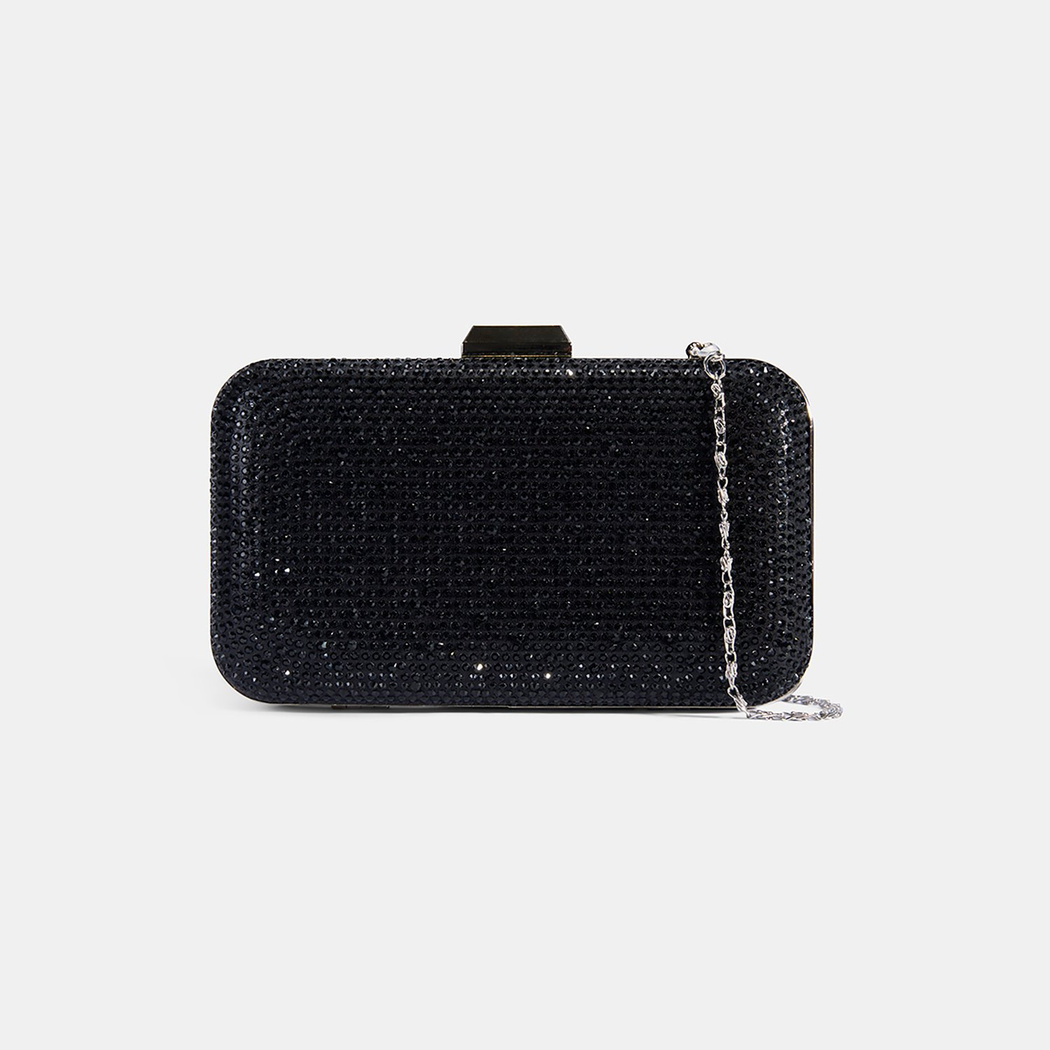 Kadın Siyah Taş Detaylı Portföy Gece Çantası