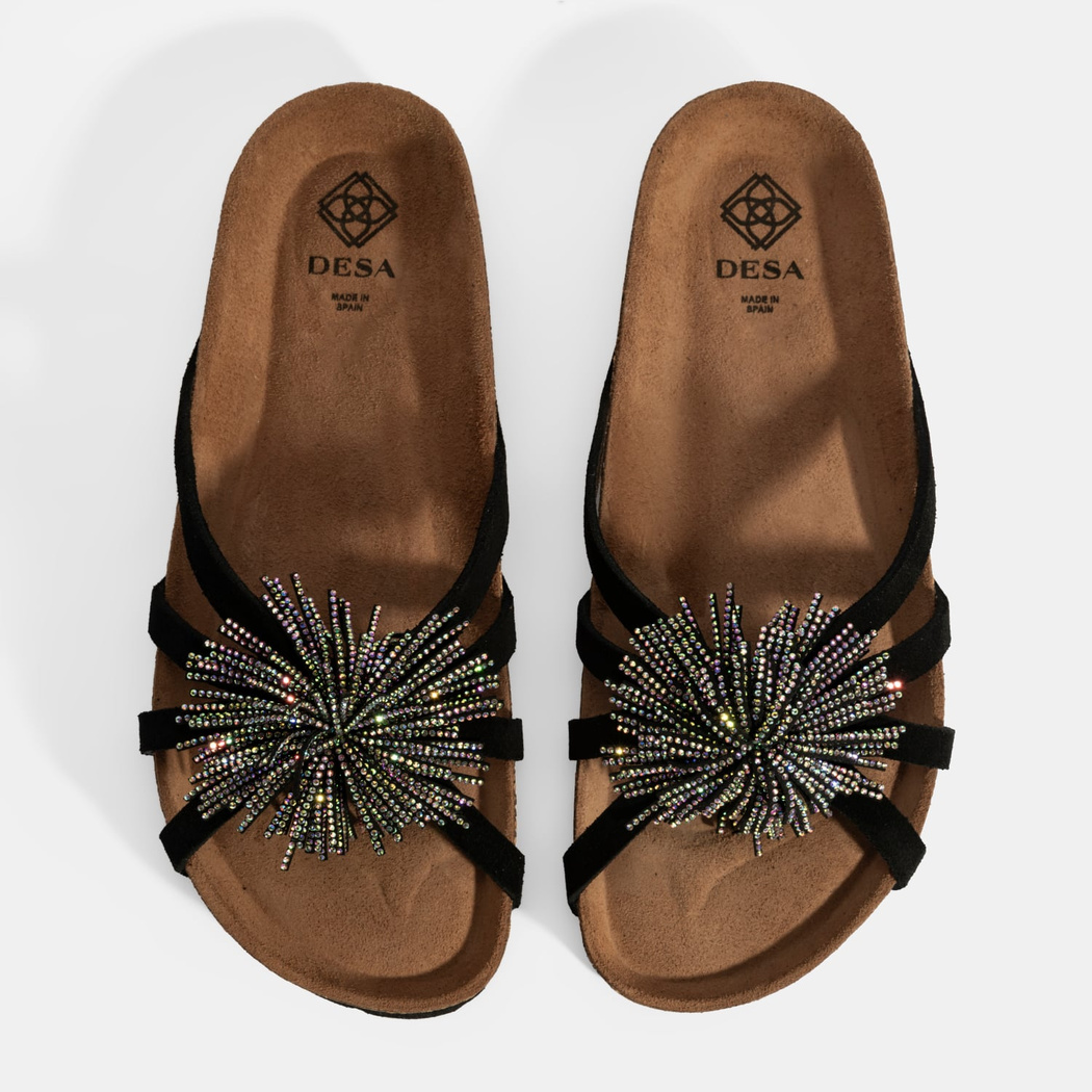 Kadın Siyah Taş Detaylı Süet Terlik