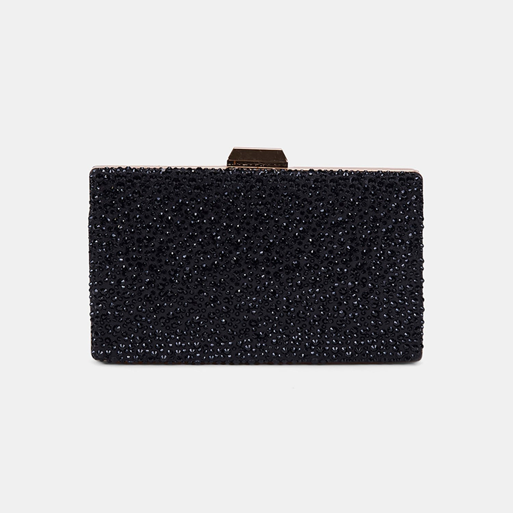 Kadın Siyah Taş İşlemeli Zincir Askılı Abiye Clutch