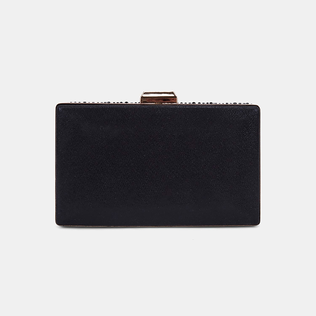 Kadın Siyah Taş İşlemeli Zincir Askılı Abiye Clutch