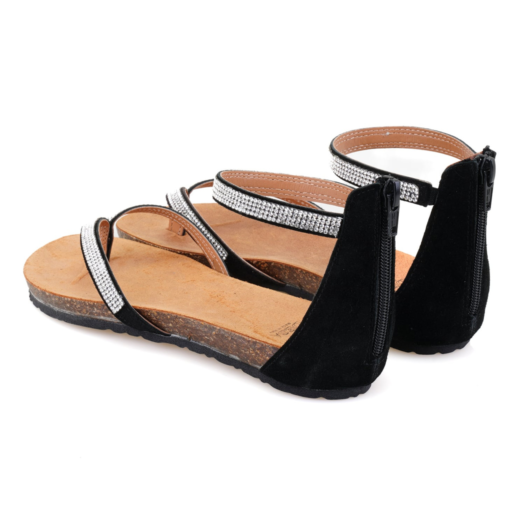 Kadın Siyah Taşlı Parmak Arası Sandalet