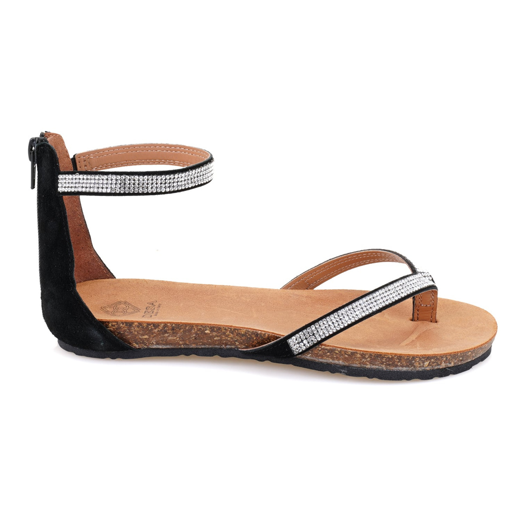 Kadın Siyah Taşlı Parmak Arası Sandalet