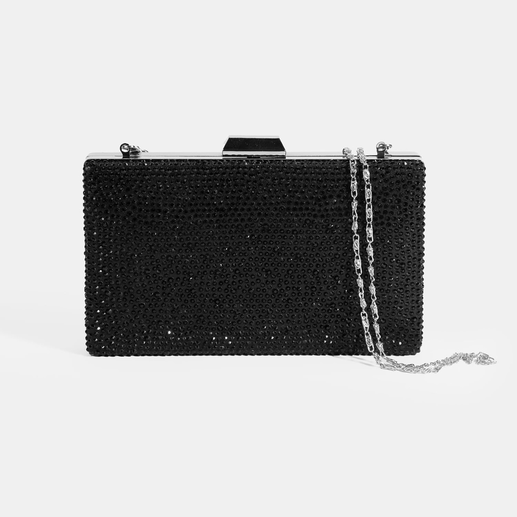 Kadın Siyah Taşlı Portföy Gece Çantası