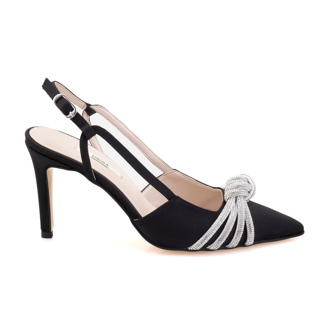 Kadın Siyah Taşlı Saten Abiye Ayakkabı