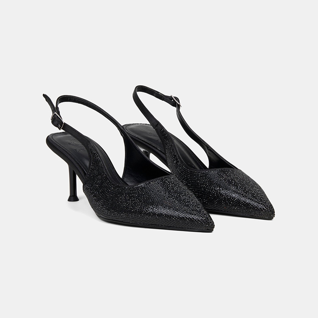 Kadın Siyah Taşlı Sivri Burunlu Topuklu Abiye Ayakkabı